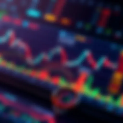 AI Trading Concept A digital illustration showing a stock market chart with AI symbols and graphs representing trading strategies.