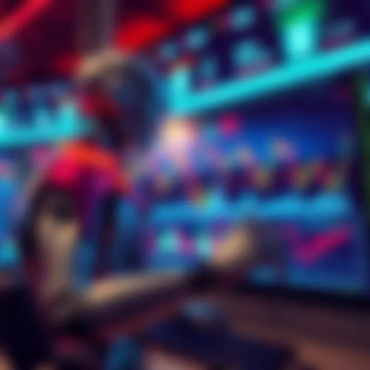 A robot trading on a digital cryptocurrency exchange with charts and coins on the screen