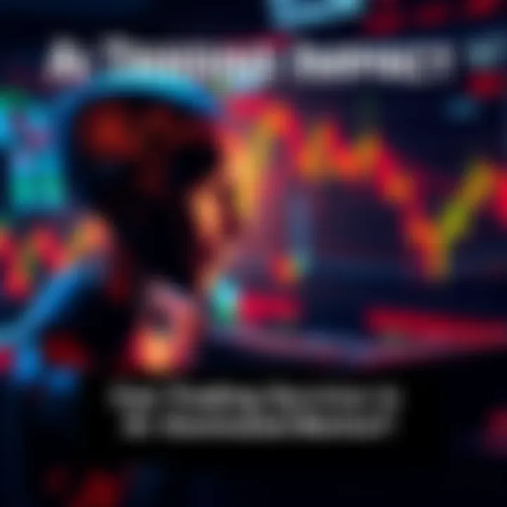 A digital representation of an AI analyzing stock market data, with graphs and trading charts in the background, illustrating the future of trading.