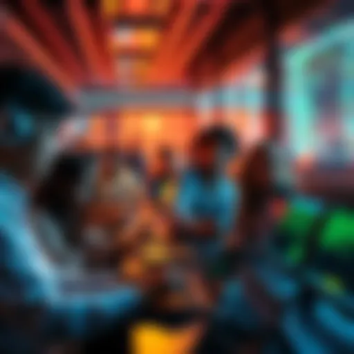 AI Volunteers Scanning Bitcoin Repositories A diverse group of volunteers using laptops to analyze Bitcoin code, highlighting bugs and vulnerabilities in a collaborative setting.