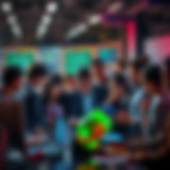 A group of diverse people working together with AI technology, using computers and devices to enhance their tasks.