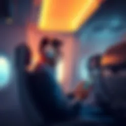 A passenger on an airplane using a device to collect badges while enjoying in-flight wifi