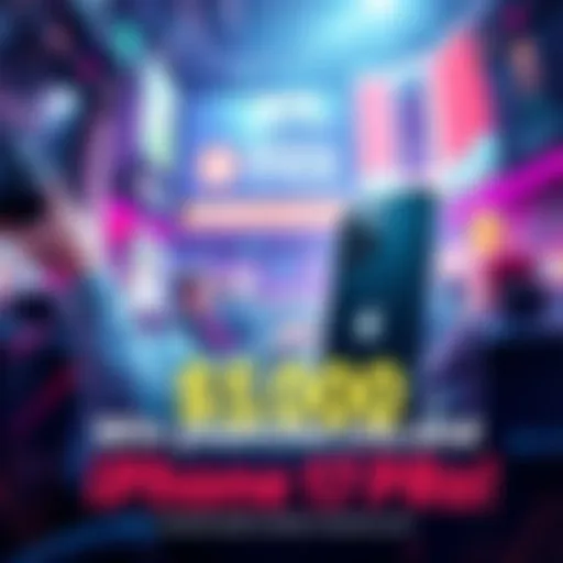 Promotion for a chance to win $5,000 and an iPhone 17 Pro with colorful graphics and catchy text