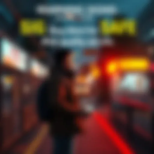 A person standing alert, scanning their surroundings for possible threats while holding a phone in hand.