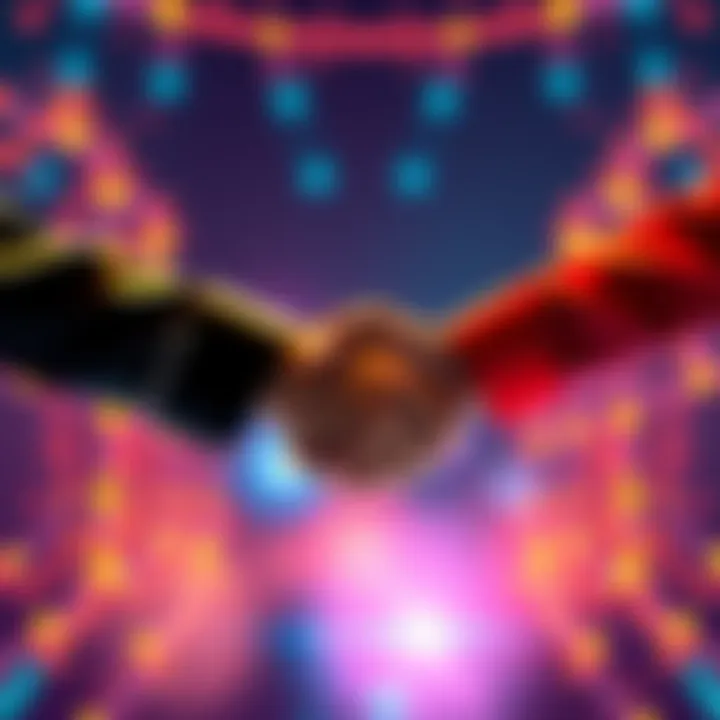 Representatives from Algorand Foundation and Algorand Technologies shake hands to symbolize their strategic agreement for consolidation and innovation in blockchain development.