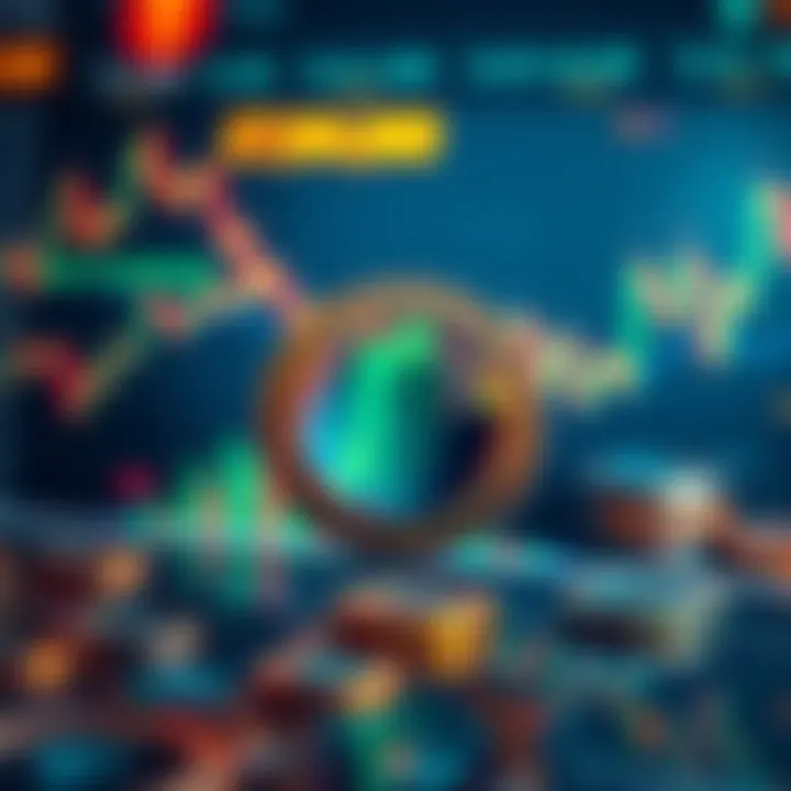 A visual representation of algorithmic stablecoins with graphs showing price fluctuations and smart contracts in the background.