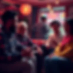 Alt coin investors showing optimism A diverse group of alt coin investors discussing their experiences in a cozy setting, sharing thoughts about the bear market and future recovery.