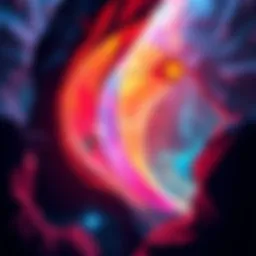 A visual representation of different dimensions with colorful layers and shapes overlapping each other, suggesting multiple realities existing side by side.
