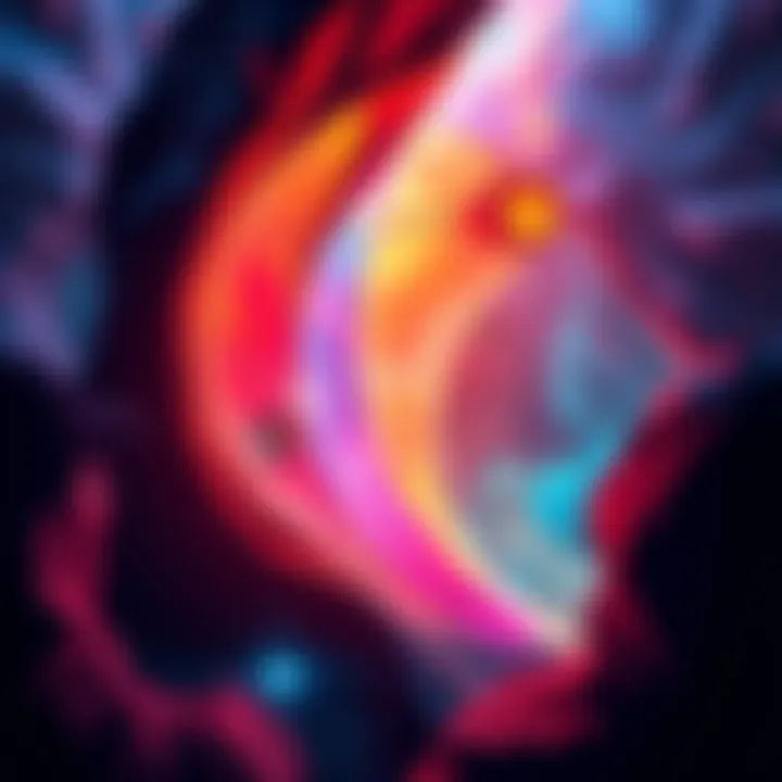 A visual representation of different dimensions with colorful layers and shapes overlapping each other, suggesting multiple realities existing side by side.