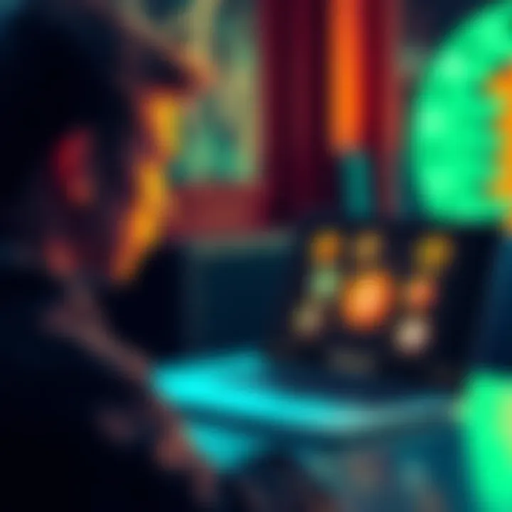 A person considering different methods to purchase bitcoin, looking at a laptop with various icons symbolizing crypto wallets and peer-to-peer options.