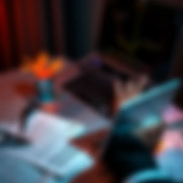 A person researching tax service alternatives on a laptop with tax documents scattered around.