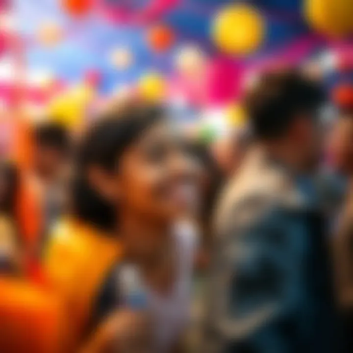 Amaya smiling brightly while participating in a fun event surrounded by friends and colorful decorations