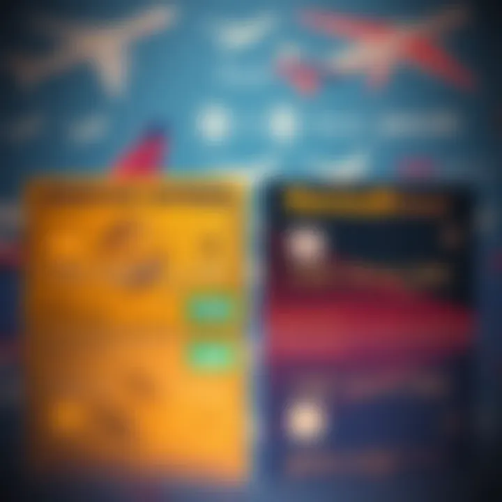 A side-by-side comparison of American Express Gold and Revolut Metal credit cards with airline logos in the background