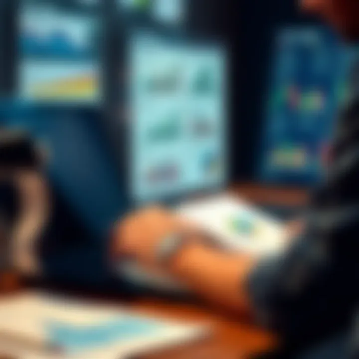 A person reviewing financial charts and graphs on a laptop while taking notes on paper, focused on investment performance.