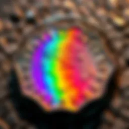Shiny Ancient Coin A close-up of a shiny AR Denarius coin showing vibrant rainbow colors in the light.