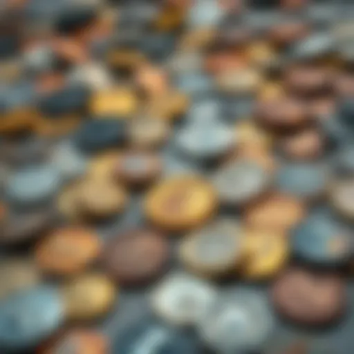Ancient coins on display A variety of ancient coins laid out for examination, showcasing different designs and historical significance.