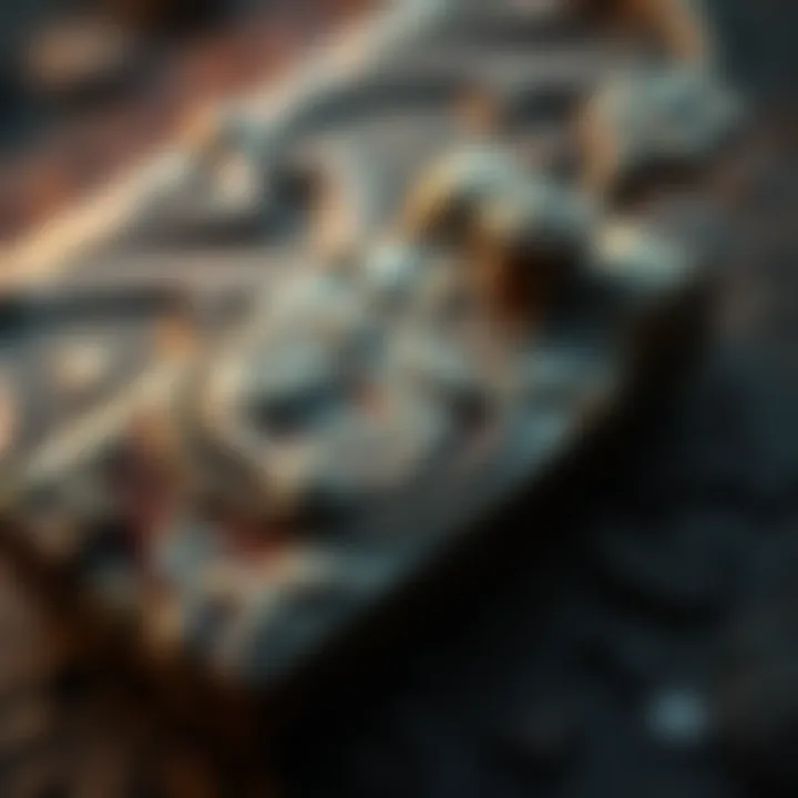 A close-up view of a rare ancient item showcasing its intricate design and historical markings.