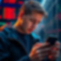 Andrew Tate looking concerned while checking Bitcoin prices on a phone, representing his financial loss