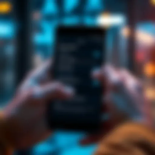 A close-up of an Android phone displaying Security Key NFC connection settings with a person adjusting the device.