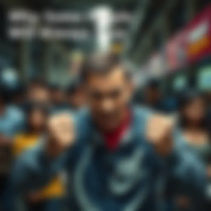 A person showing anger with clenched fists and a furrowed brow, standing in a crowded area