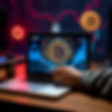 Anonymous Bitcoin Wallet A user creating an anonymous bitcoin wallet on a laptop with digital graphics representing privacy and security.
