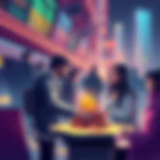 Illustration of people exchanging cryptocurrencies securely without sharing personal information