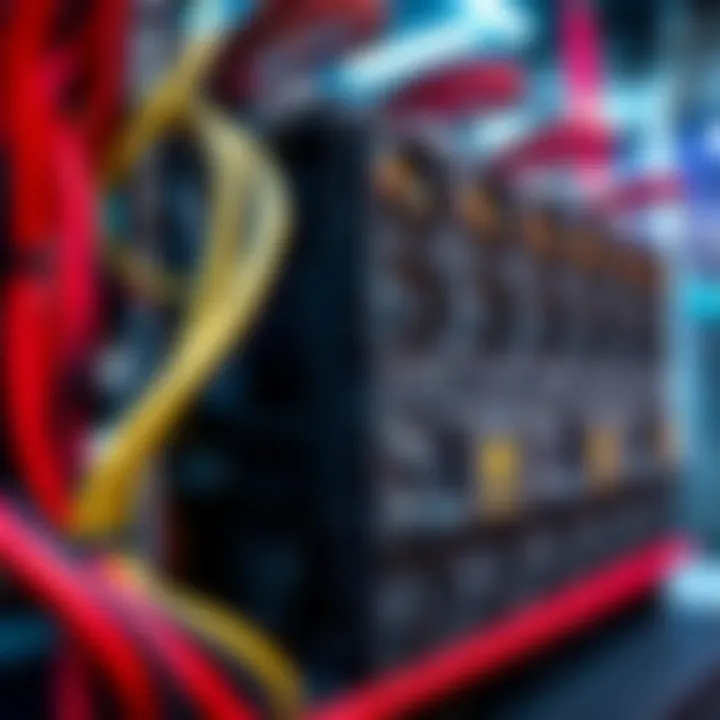 A close-up view of an Antminer S19 XP mining rig with cooling equipment in a UAE setting