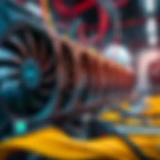 A close-up of Antminer X9 mining machines, showcasing their sleek design and cooling fans, set in a mining facility with wires and technical equipment around.