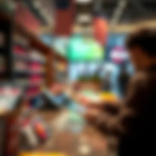 Merchant accepting USDC payments using a mobile app at a shop counter