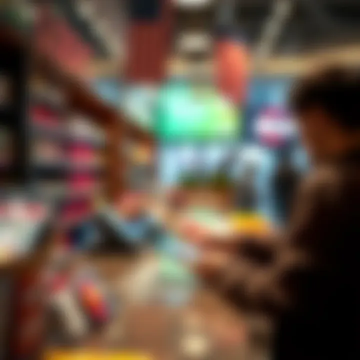 Merchant accepting USDC payments using a mobile app at a shop counter
