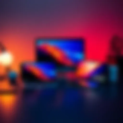 A collection of various Apple devices including a laptop, smartphone, and tablet sitting on a table, showcasing modern tech design and performance.