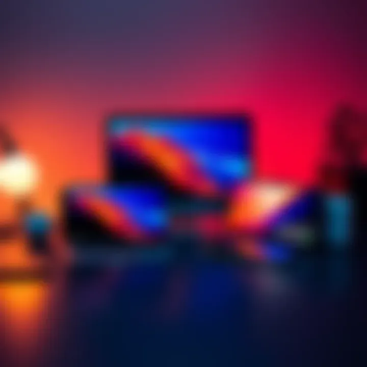 A collection of various Apple devices including a laptop, smartphone, and tablet sitting on a table, showcasing modern tech design and performance.