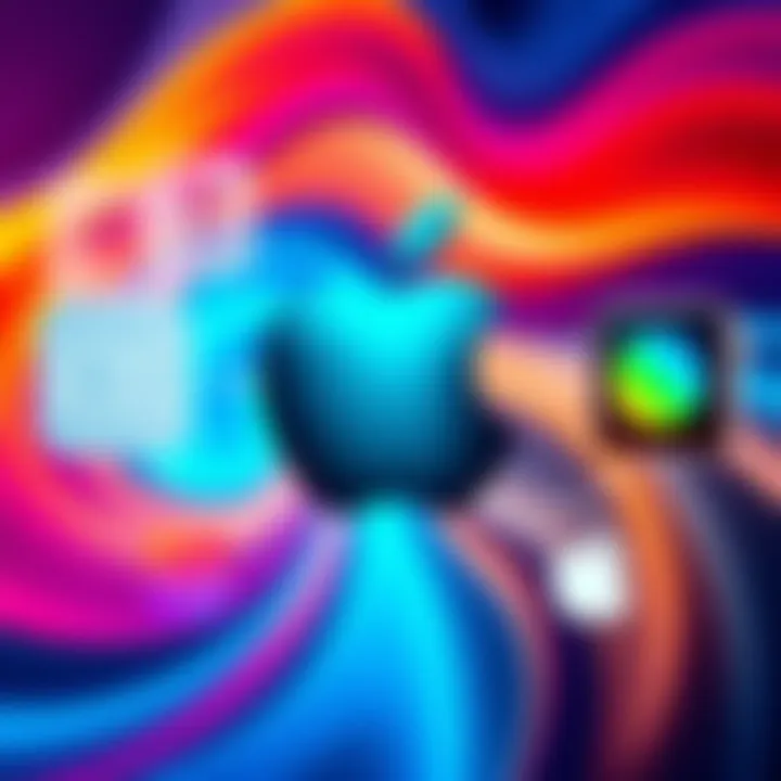 Apple logo with symbols for iOS, macOS, watchOS, tvOS, and visionOS around it