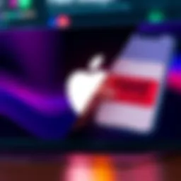 A split image showing an Apple logo alongside a graphic of a fake ledger app with money being stolen, highlighting online safety concerns.