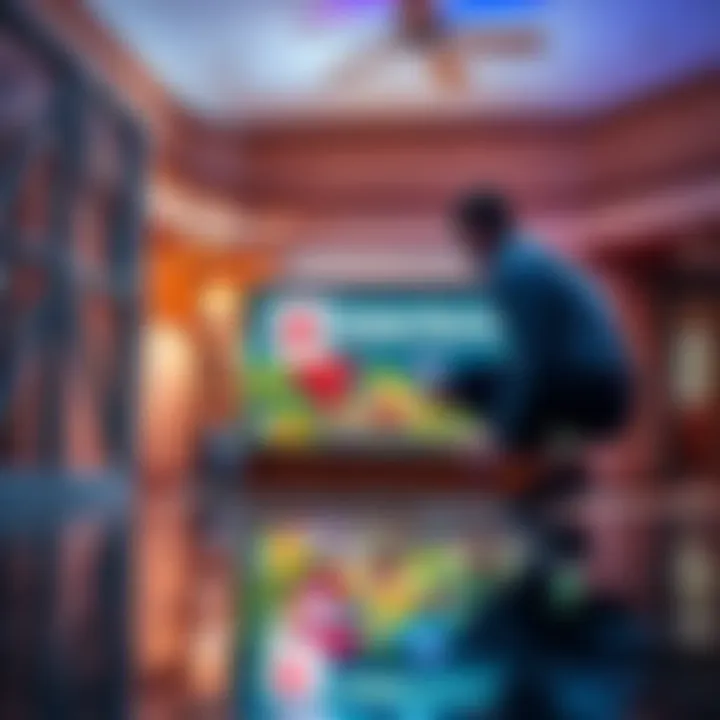 A homeowner inspecting water damage caused by an aquarium leak on the floor