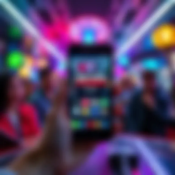 A smartphone screen showing an arcade app redirecting to atlas apps, visibly confused users in the background.