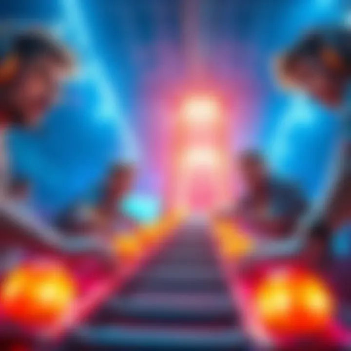 A group of players collaborating to overcome tough levels in arcade ladder challenges, showcasing determination and teamwork.