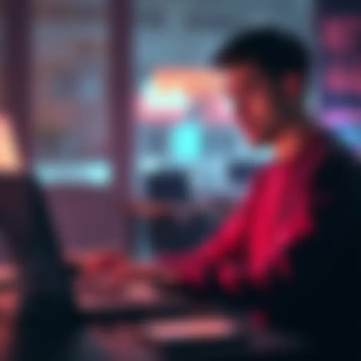 A concerned TikTok artist contemplating the sale of their artwork as NFTs while looking at a laptop screen, uncertain about the legitimacy of the offer.