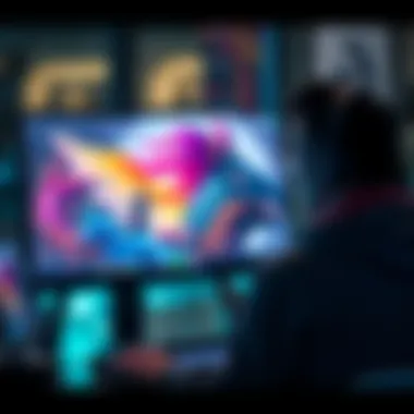 A designer showcases their digital artwork on a computer screen, considering selling NFTs in 2026.