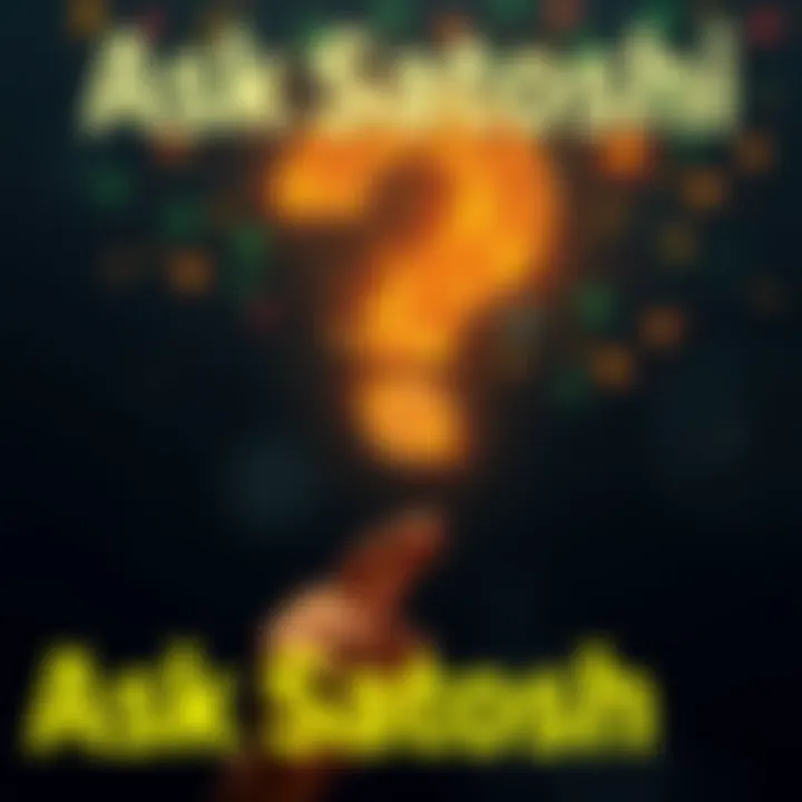 Ask Satoshi A person thinking with a question mark above their head, representing curiosity about Bitcoin's future and Satoshi Nakamoto's vision.
