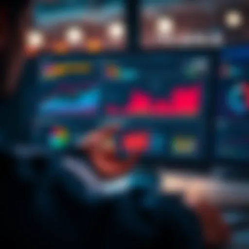 A person analyzing data on a computer screen with graphs and charts related to DeFi yield protocols, highlighting security and risk assessment.