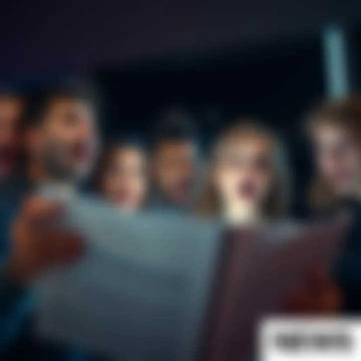 Group of people reacting with surprise and excitement after reading shocking news.