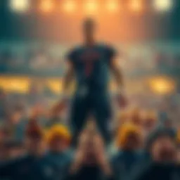 A legendary athlete stands tall, surrounded by young fans, symbolizing inspiration and greatness in sports.