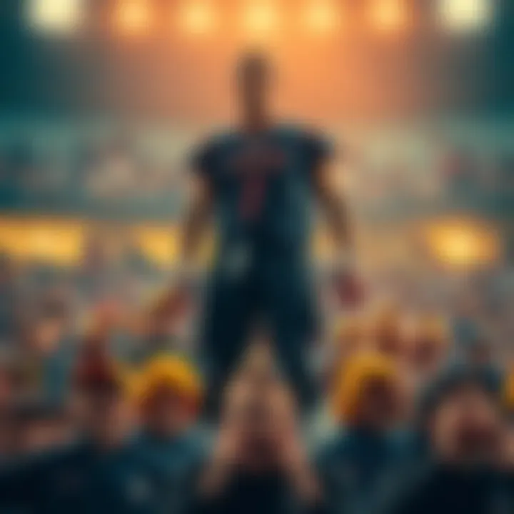 A legendary athlete stands tall, surrounded by young fans, symbolizing inspiration and greatness in sports.