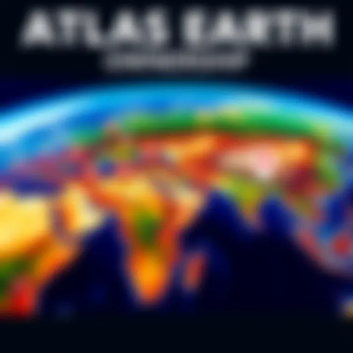 A vibrant map showing various land parcels in Atlas Earth, with icons representing economic value and growth.