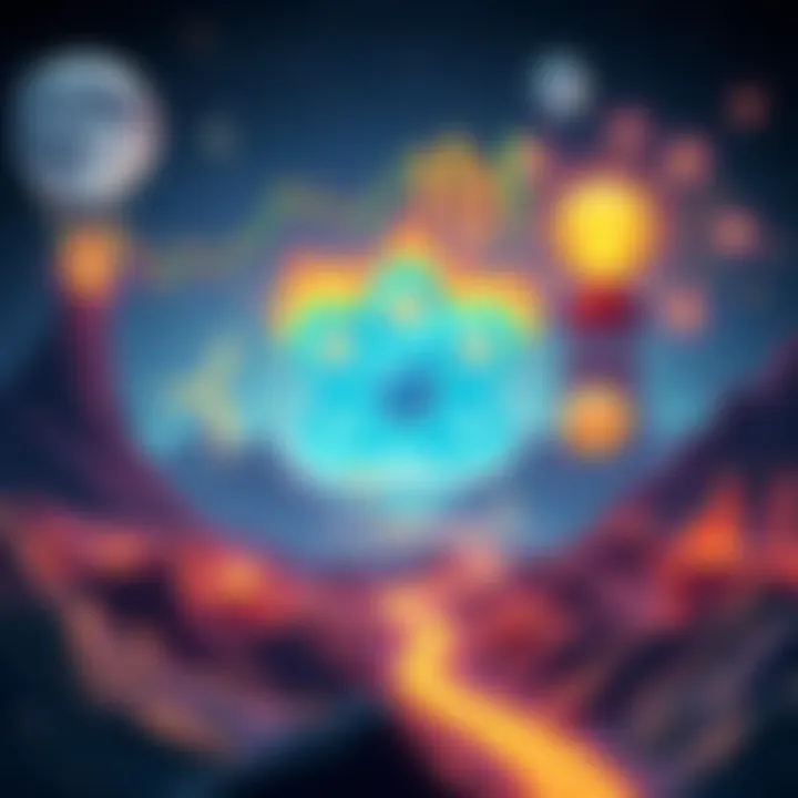 An illustration showing ATOM cryptocurrency linked to oil and energy projects like Ondo and Figure, with energy symbols and graphs