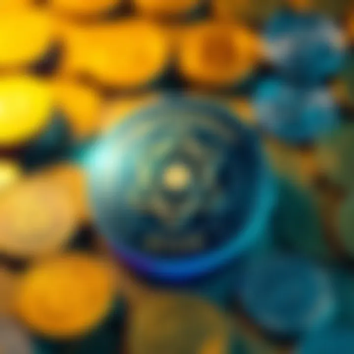 A graphic showing the ATOM logo surrounded by symbols representing validators, rewards, and tax implications, with a background of digital coins