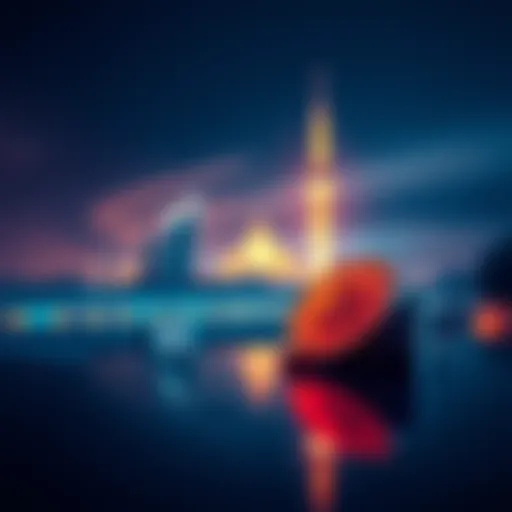 A digital representation of tokens used for bidding at an auction with a landmark in the background.