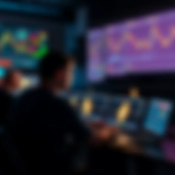 Group of Australians using laptops to trade Bitcoin with charts and graphs on screens, depicting shorting strategies