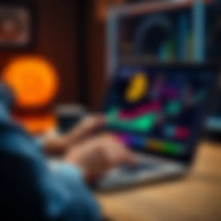 A person reviewing Bitcoin investment options on a laptop with graphs and charts displayed.
